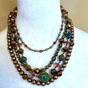 Multi Layered Multi Colored Beaded Necklace Adjustable 15-18 inches